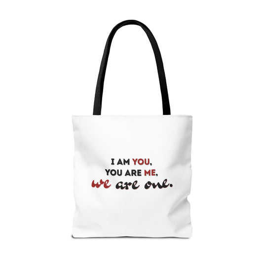 We are ONE Eco- Friendly White Tote Bag with Black Handle