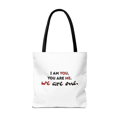 We are ONE Eco- Friendly White Tote Bag with Black Handle